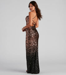 Judy Formal Sequin Ombre Lace Up Dress