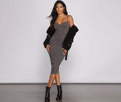 Stylish Sweetheart Ribbed Knit Midi Dress