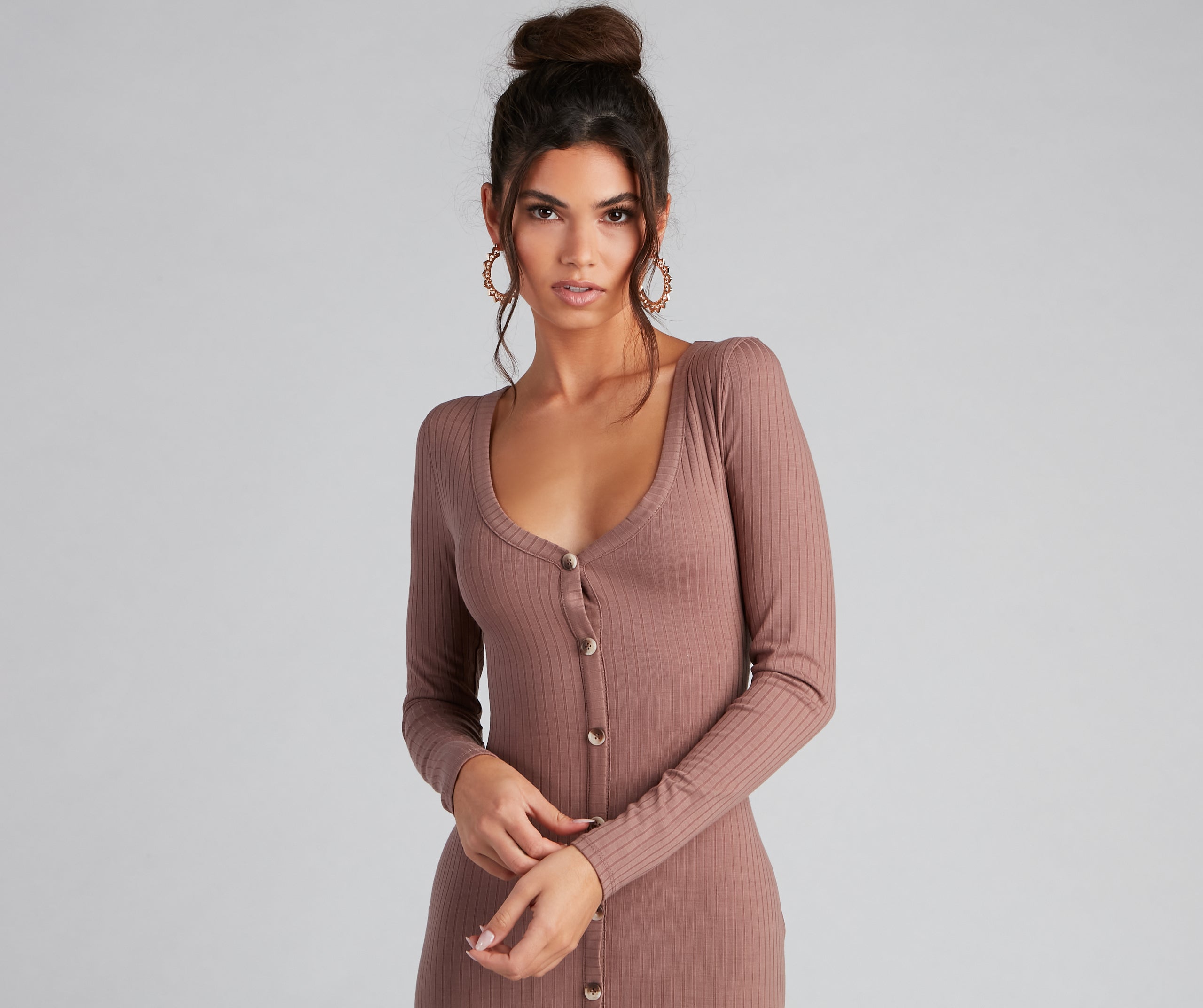 Cute As A Button V-Neck Midi Dress