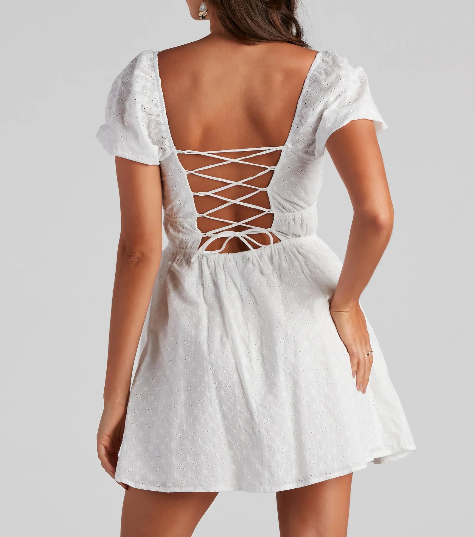 Sunday Girl Eyelet Lace-Up Skater Dress